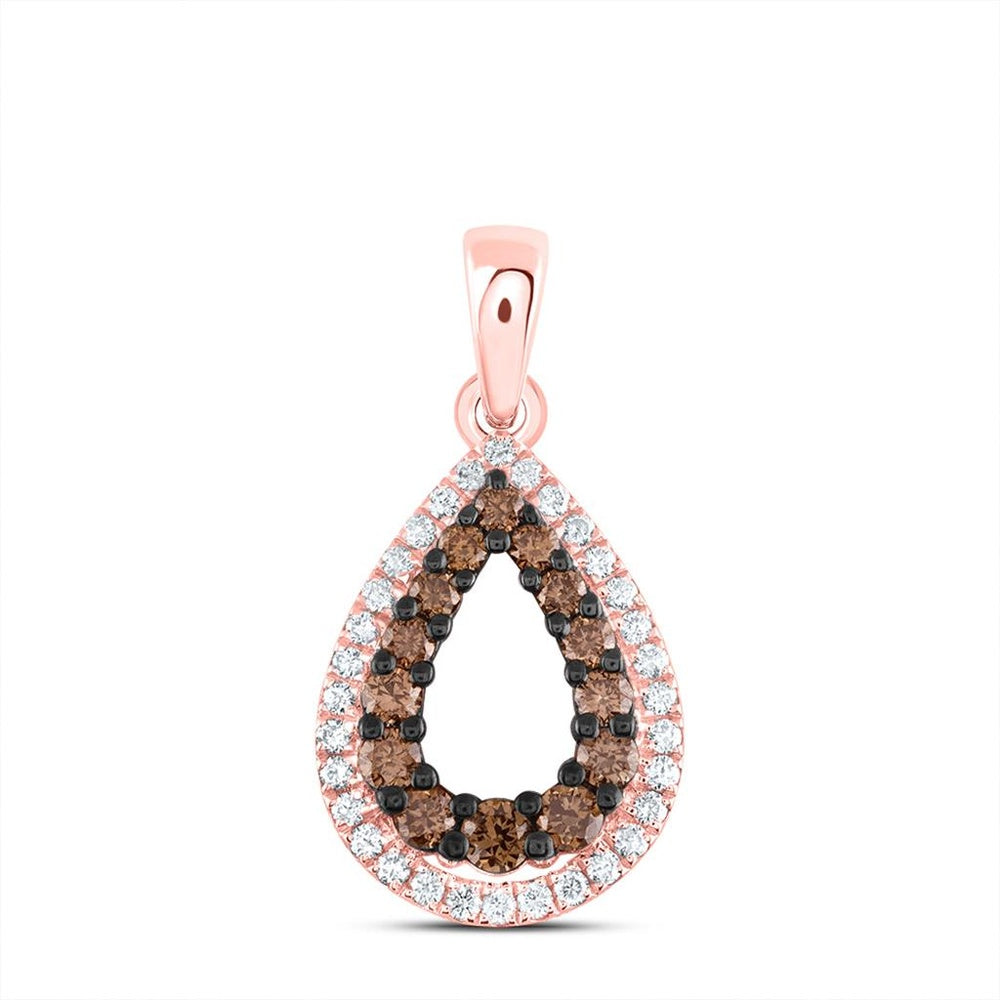 14K Rose Gold Pear Brown and White Diamond Pendant - 3/8 Carat Total Diamond Weight