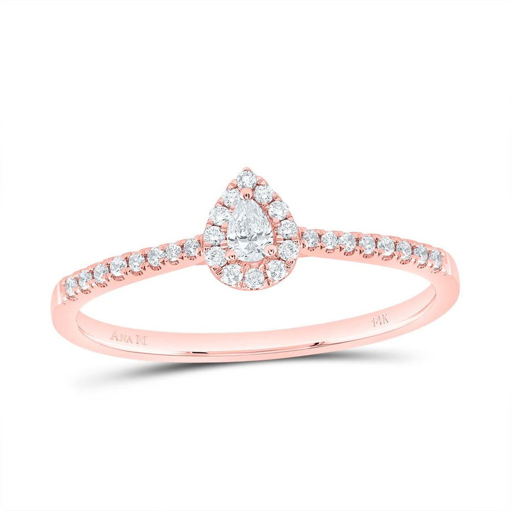 14K Rose Gold Pear Diamond Ring - 1/4 Carat Total Diamond Weight
