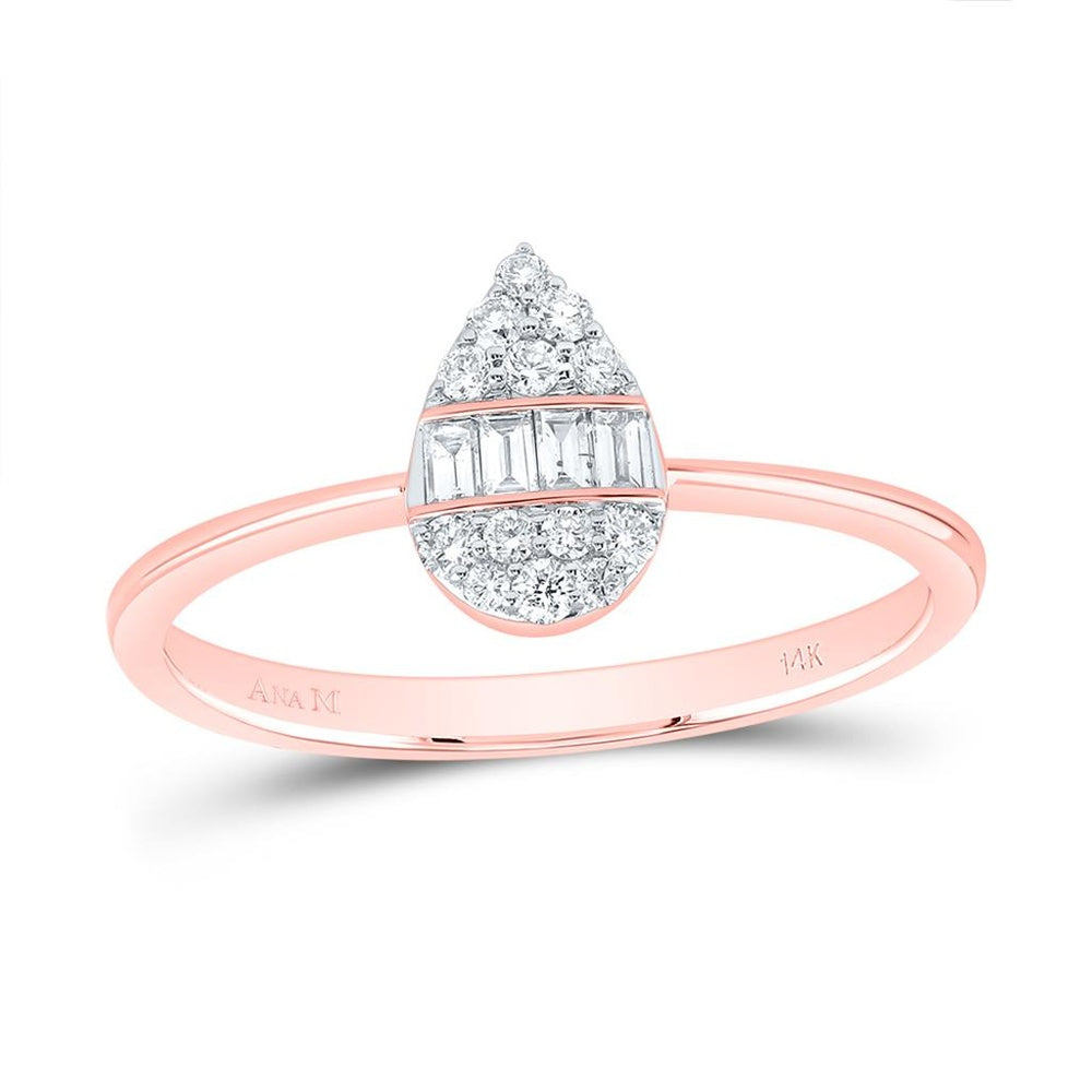 14K Rose Gold Pear Diamond Ring - 1/5 Carat Total Diamond Weight
