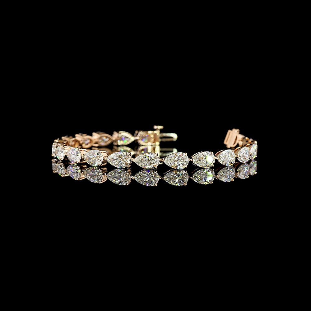 14K Rose Gold Pear Shape East-West Tennis Bracelet with 13.51 Carat Lab Grown Diamonds (E-F Color, VS1 Clarity) - 20 Stones - Covaloro Fine Jewelry
