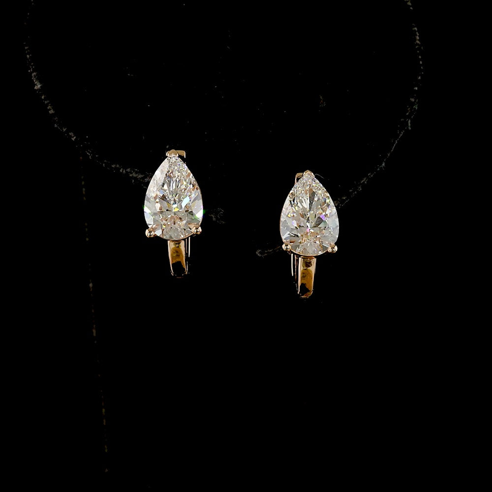 14K Rose Gold Pear Shape Huggie Earrings with Lab-Grown E-F VS1 Diamonds - 3.02 Carat Total Diamond Weight - Covaloro Fine Jewelry