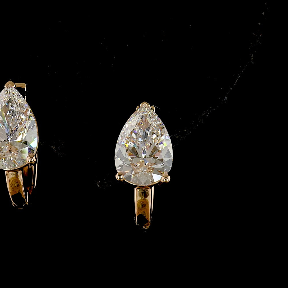 14K Rose Gold Pear Shape Huggie Earrings with Lab-Grown E-F VS1 Diamonds - 3.02 Carat Total Diamond Weight - Covaloro Fine Jewelry