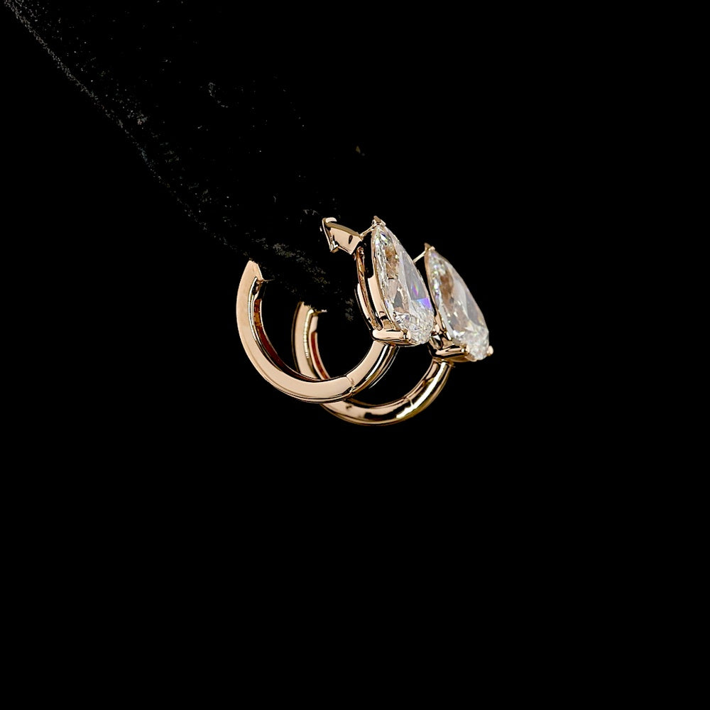 14K Rose Gold Pear Shape Huggie Earrings with Lab-Grown E-F VS1 Diamonds - 3.02 Carat Total Diamond Weight - Covaloro Fine Jewelry