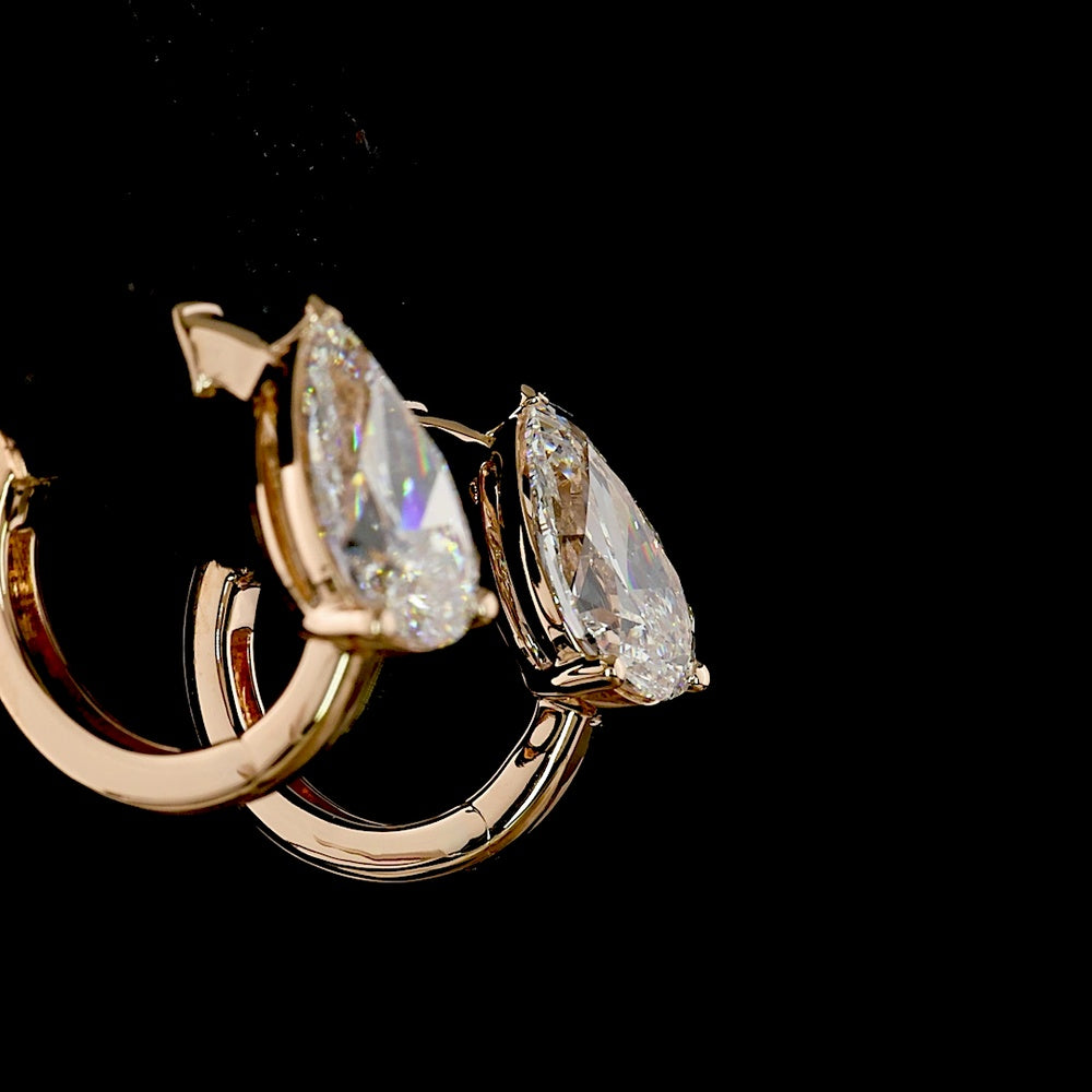 14K Rose Gold Pear Shape Huggie Earrings with Lab-Grown E-F VS1 Diamonds - 3.02 Carat Total Diamond Weight - Covaloro Fine Jewelry