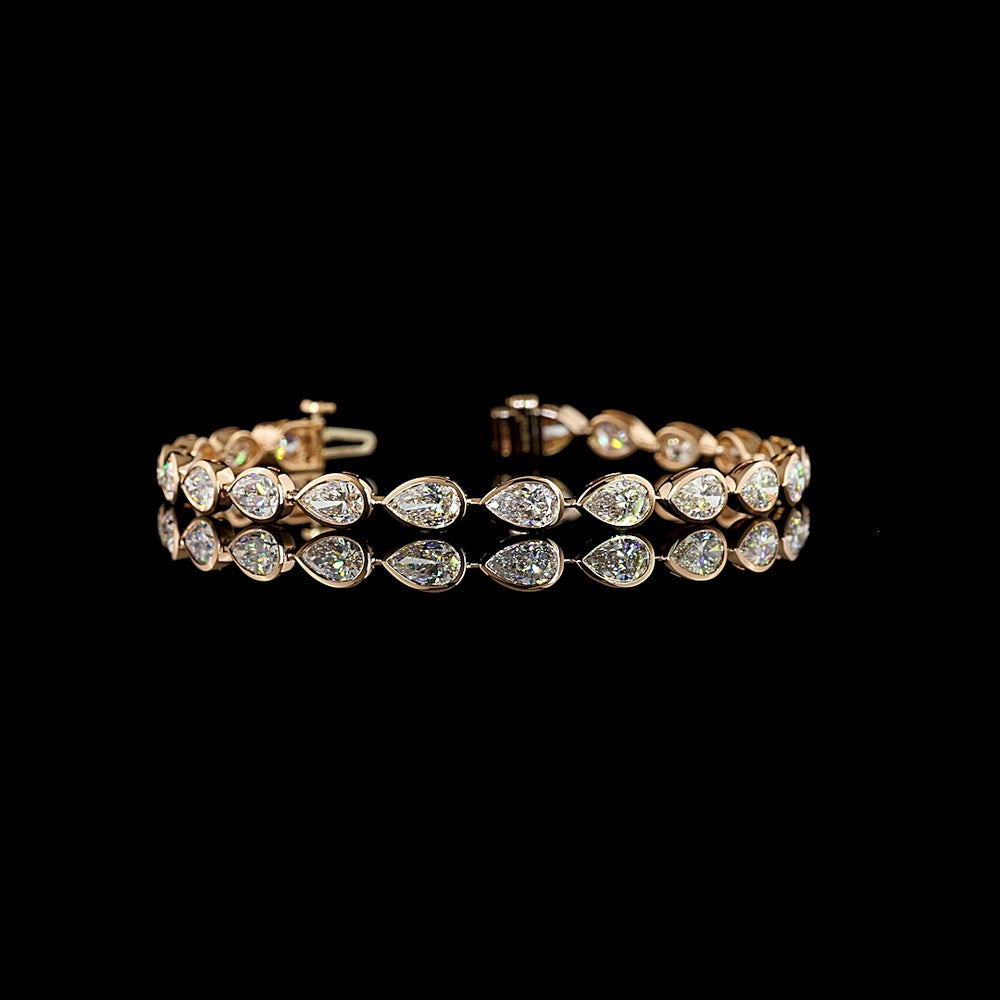14K Rose Gold Pear-Shape Station Bracelet with Bezel-Set East-West Lab Diamonds - 8.24 Total Carat Weight - Covaloro Fine Jewelry
