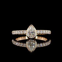 14K Rose Gold Pear-Shaped Diamond Solitaire Eternity Band with Bezel-Set Center & Diamond Shank - 0.63 Carats Total Lab Diamond Weight - Covaloro Fine Jewelry