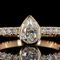 14K Rose Gold Pear-Shaped Diamond Solitaire Eternity Band with Bezel-Set Center & Diamond Shank - 0.63 Carats Total Lab Diamond Weight - Covaloro Fine Jewelry