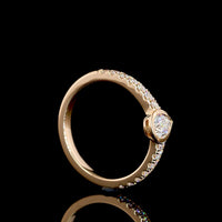 14K Rose Gold Pear-Shaped Diamond Solitaire Eternity Band with Bezel-Set Center & Diamond Shank - 0.63 Carats Total Lab Diamond Weight - Covaloro Fine Jewelry