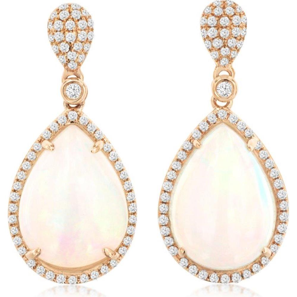 14K Rose Gold Pear-Shaped Drop Earrings with Opal and Diamond Halo - 8.10 Carat Opal Total Weight, 0.54 Carat Diamond Total Weight - Royal Jewelry