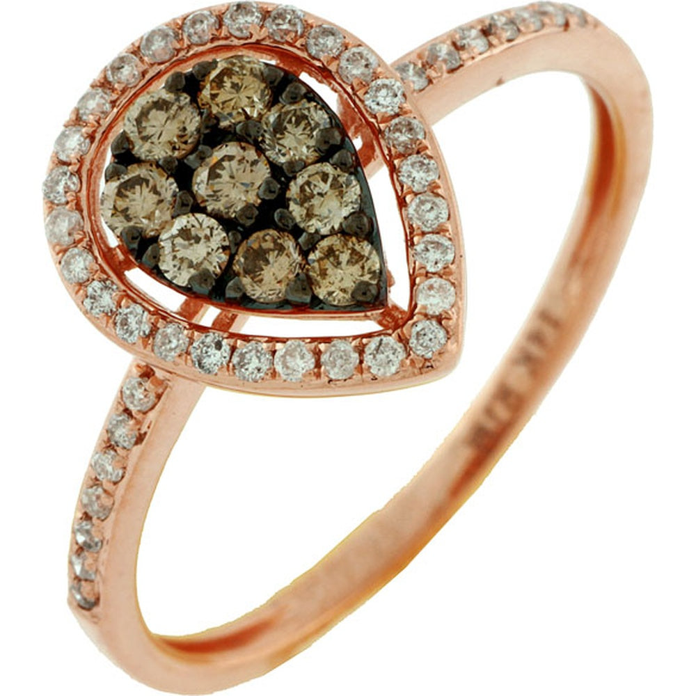 14K Rose Gold Pear-Shaped Halo Ring with Round Mocha Diamond Cluster and White Diamond Accents - 0.41 Carat Total Diamond Weight - Royal Jewelry