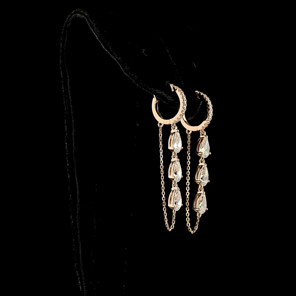 14K Rose Gold Pear Shaped Hanging Drop Earrings with Lab Grown Diamonds - 3.15 Carat Total Diamond Weight - Covaloro Fine Jewelry