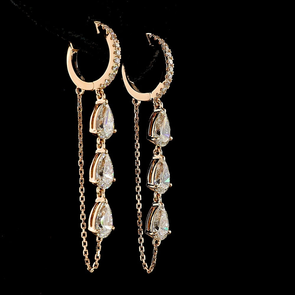 14K Rose Gold Pear Shaped Hanging Drop Earrings with Lab Grown Diamonds - 3.15 Carat Total Diamond Weight - Covaloro Fine Jewelry