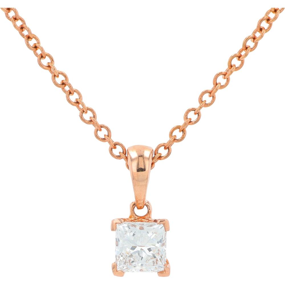 14K Rose Gold Pendant Necklace with 0.33 Carat Princess Cut Lab Grown Diamond
