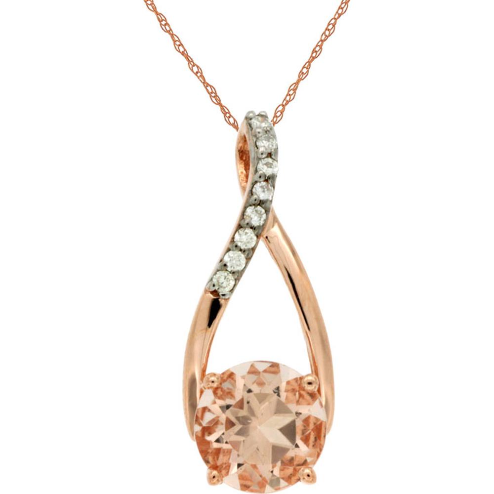 14K Rose Gold Pendant Necklace with 1.60 Carat Round Morganite and 0.05 Carat Diamond Accent - Royal Jewelry
