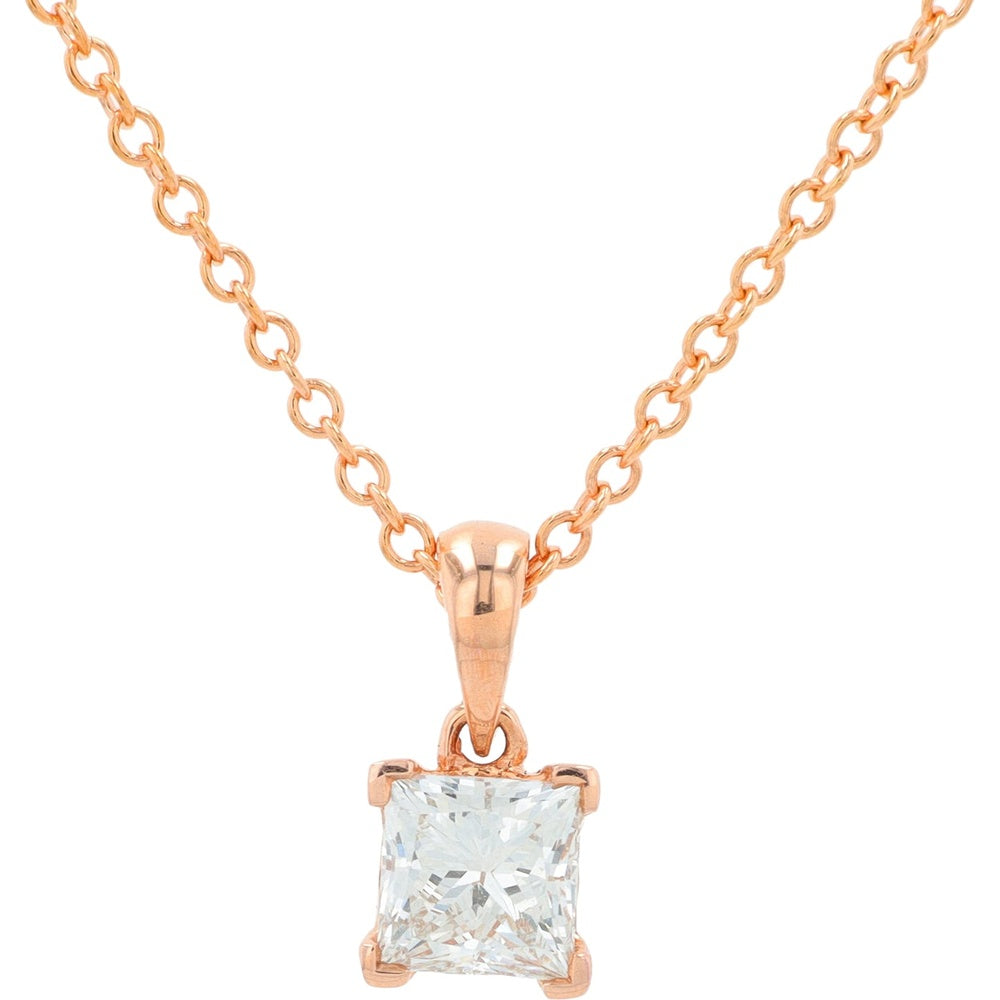 14K Rose Gold Pendant Necklace with 4-Prong Set Princess Cut Lab Grown Diamond - 0.50 Carat Total Diamond Weight