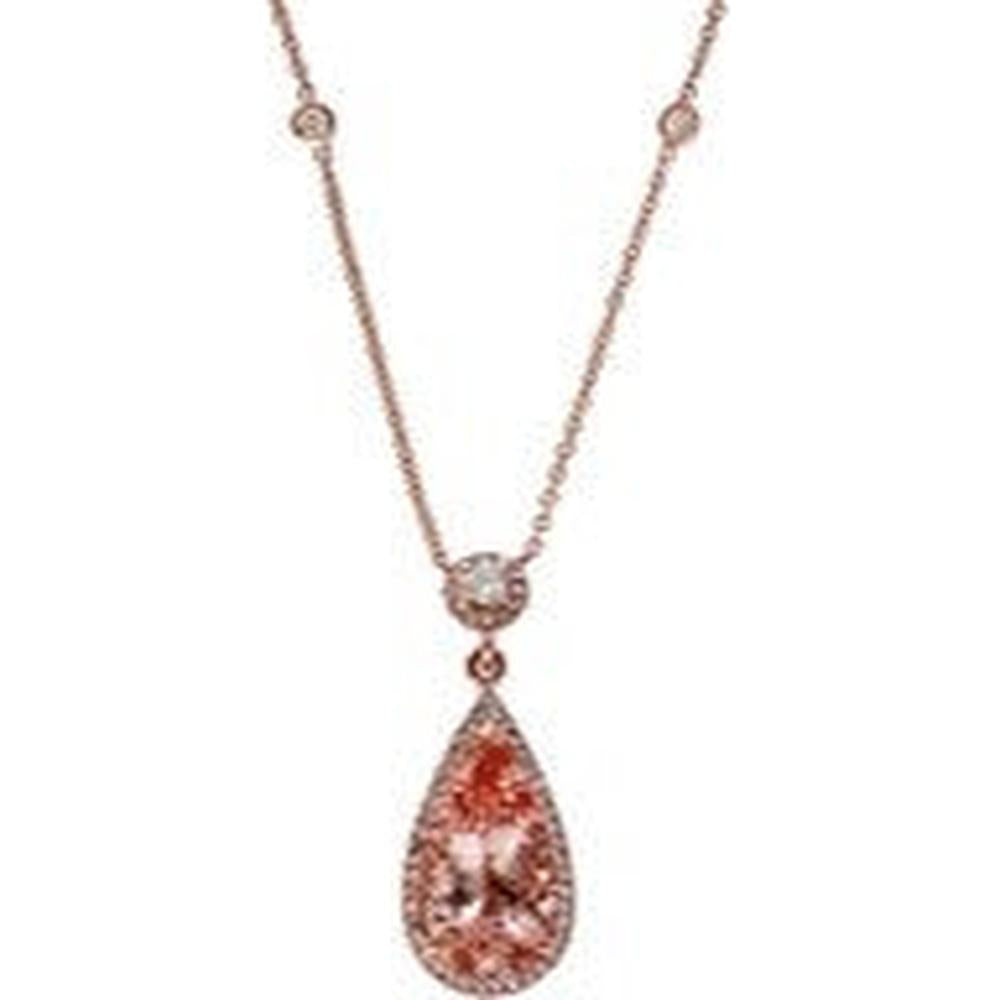 14K Rose Gold Pendant Necklace with Pear-Shaped Morganite 2.70 Carats and Diamond Halo Accents - EFFY Design