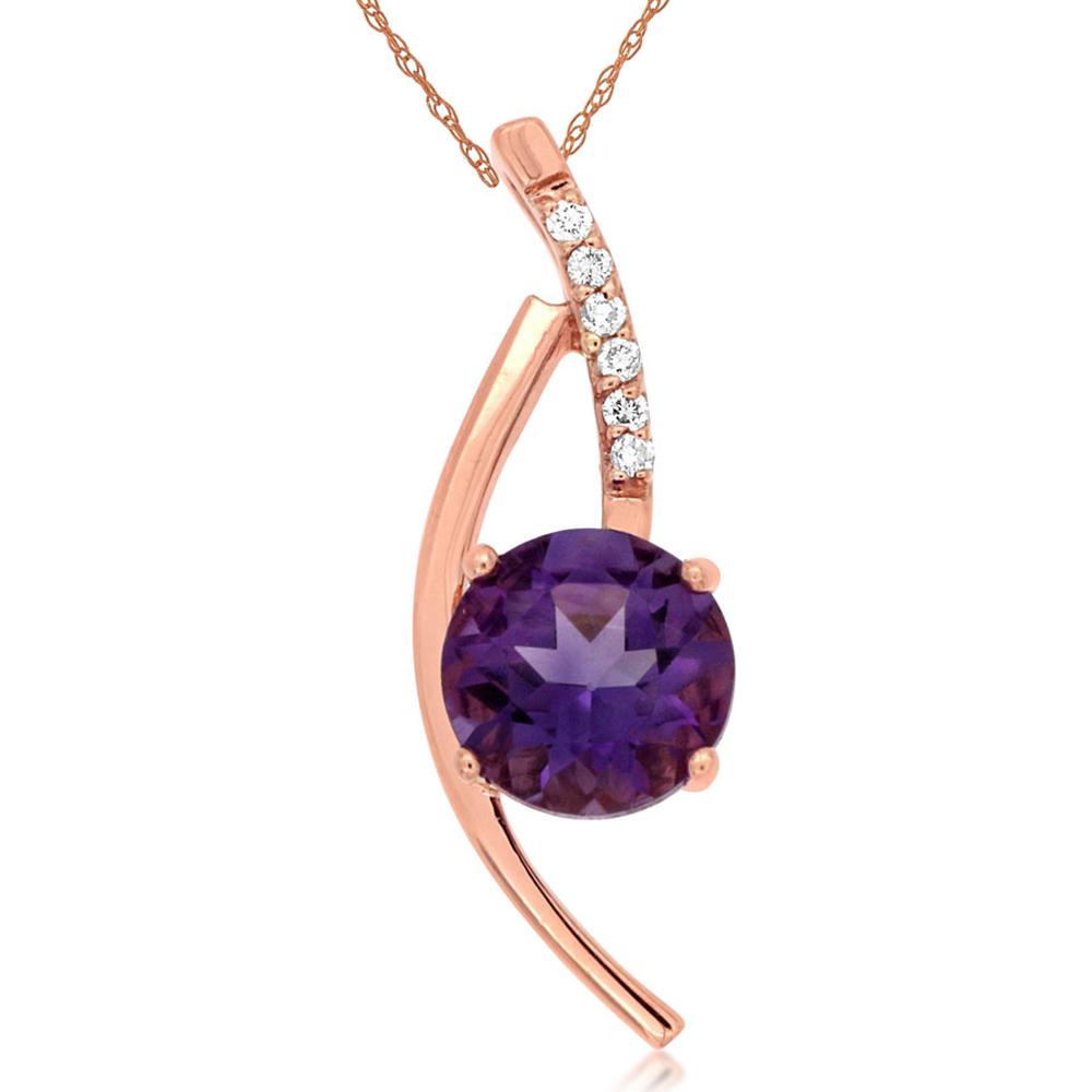 14K Rose Gold Pendant with 1.10 Carat Round Amethyst and Diamond Accents - 0.05 Carat Total Diamond Weight - Royal Jewelry