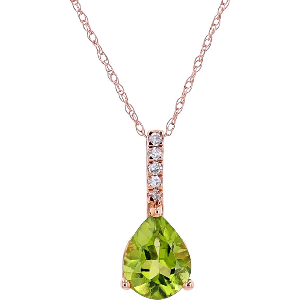 14K Rose Gold Pendant with Pear-Shaped Peridot and Round Diamond Accents - 0.04 Carats Total Diamond Weight