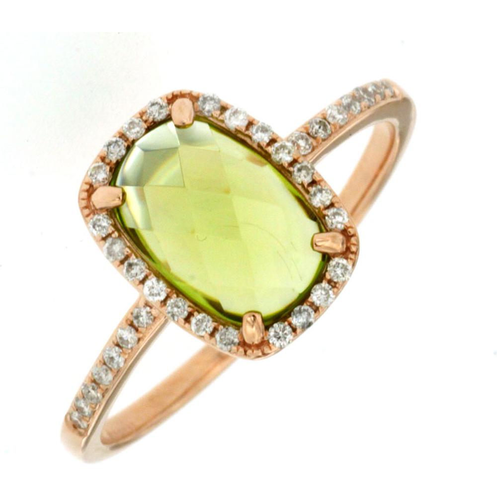 14K Rose Gold Peridot Cushion Cut Ring with Diamond Halo - 2.14 Carats Total Gem Weight