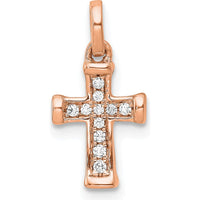 14K Rose Gold Petite Latin Cross Pendant with 1/20 Carat Round Diamonds by Oro Pregiato