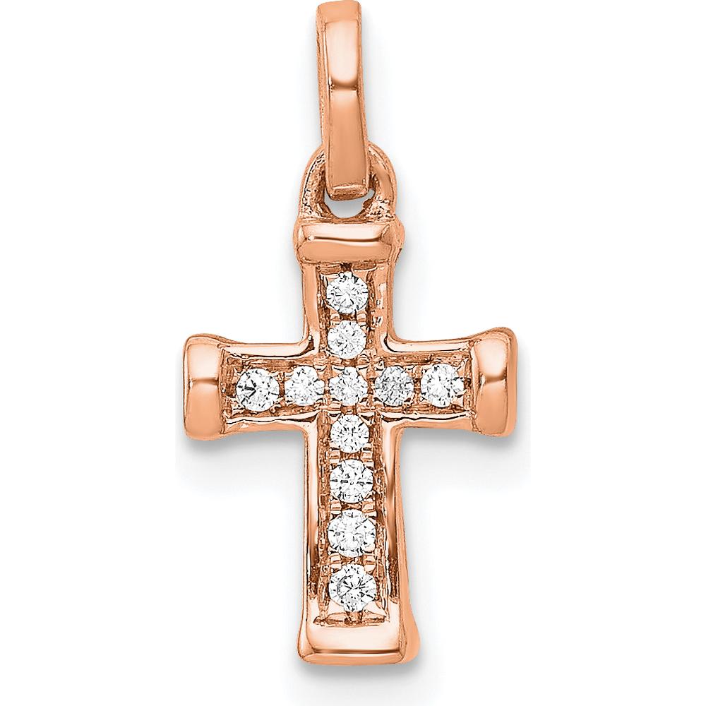 14K Rose Gold Petite Latin Cross Pendant with 1/20 Carat Round Diamonds by Oro Pregiato