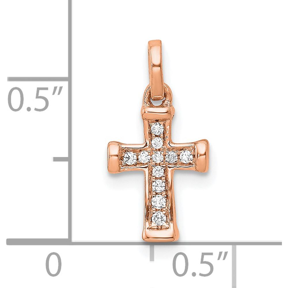 14K Rose Gold Petite Latin Cross Pendant with 1/20 Carat Round Diamonds by Oro Pregiato