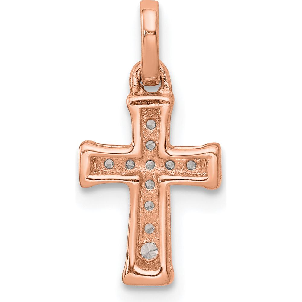 14K Rose Gold Petite Latin Cross Pendant with 1/20 Carat Round Diamonds by Oro Pregiato