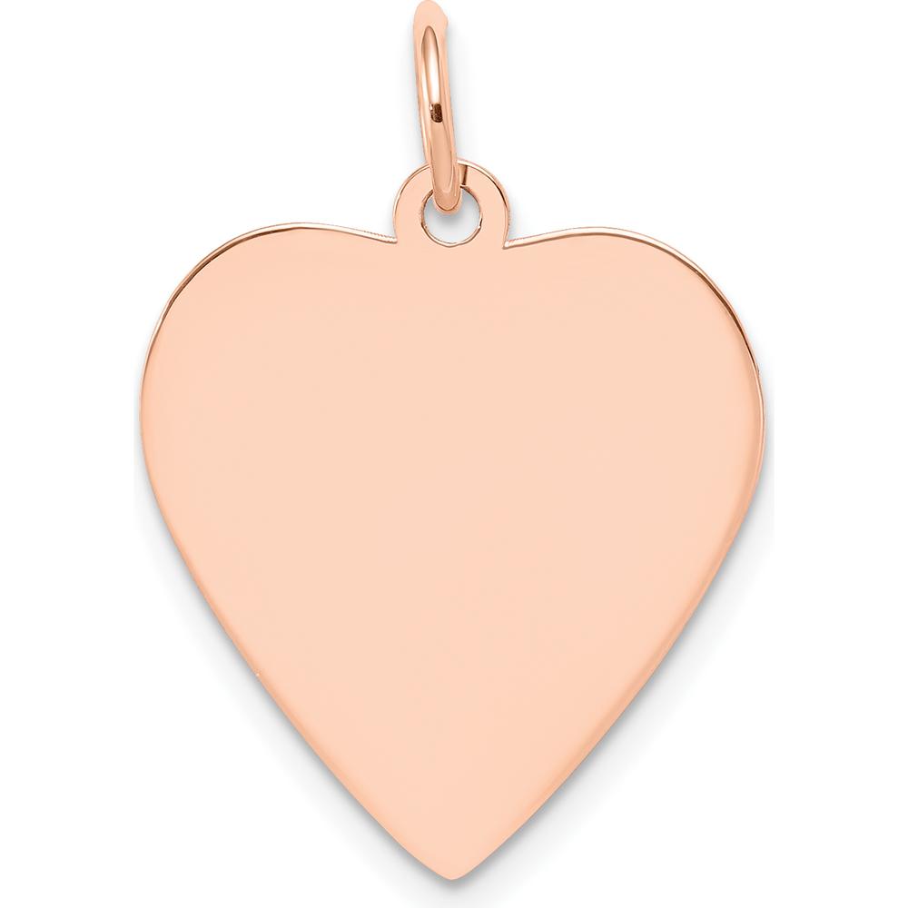 14K Rose Gold Plain Engraveable Heart Disc Charm - Polished Finish, 24mm Length, 20mm Width by Oro Pregiato