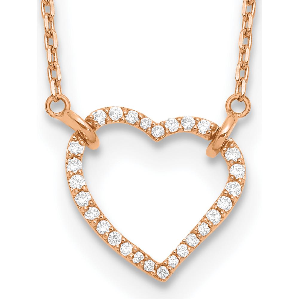 14K Rose Gold Polished 1/5 Carat Diamond Heart Pendant Necklace - 18" Chain with Round Diamonds by Monteluci Fine Jewelry