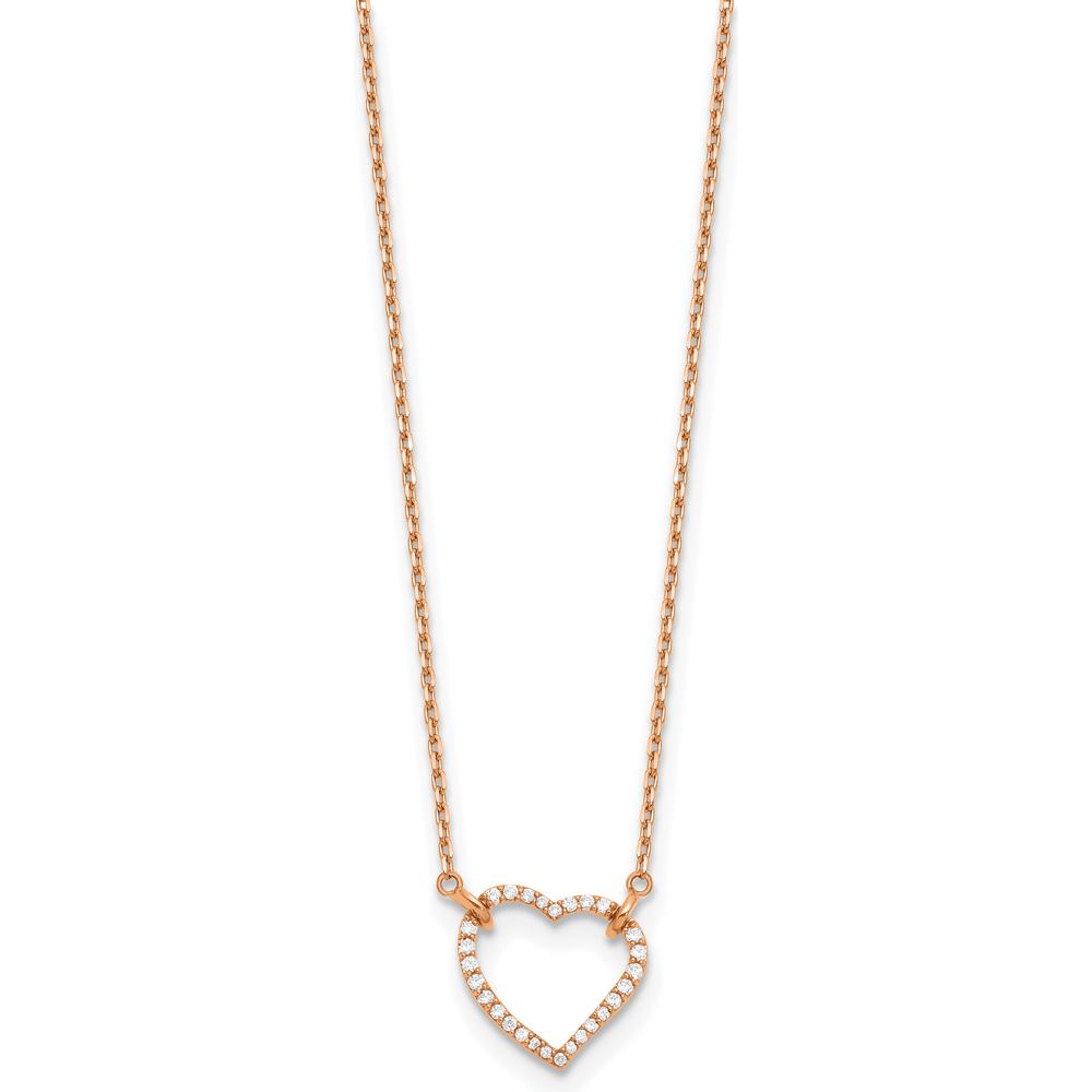 14K Rose Gold Polished 1/5 Carat Diamond Heart Pendant Necklace - 18" Chain with Round Diamonds by Monteluci Fine Jewelry