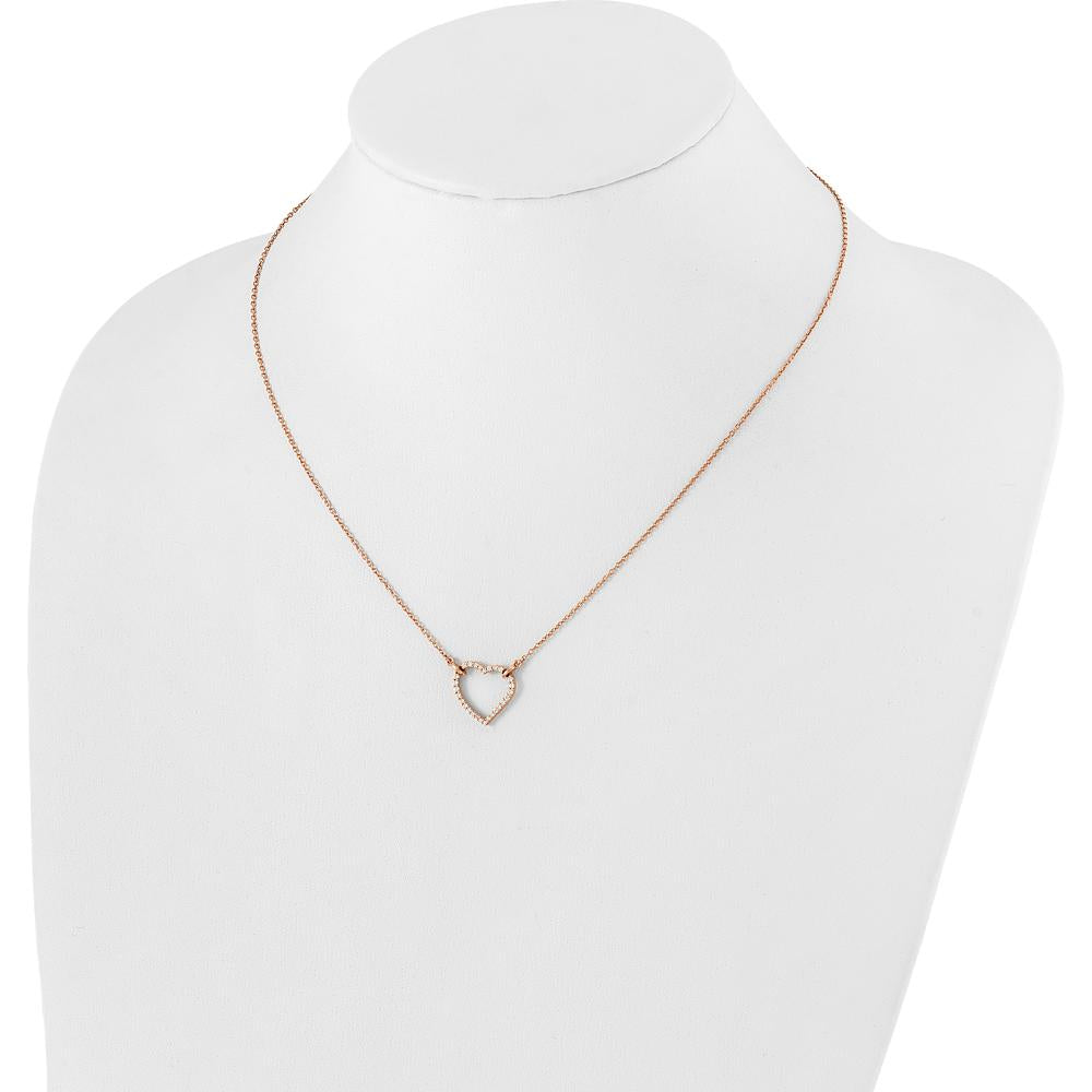 14K Rose Gold Polished 1/5 Carat Diamond Heart Pendant Necklace - 18" Chain with Round Diamonds by Monteluci Fine Jewelry