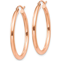 14K Rose Gold Polished 2.5mm Lightweight Tube Hoop Earrings - 30mm Length by 0