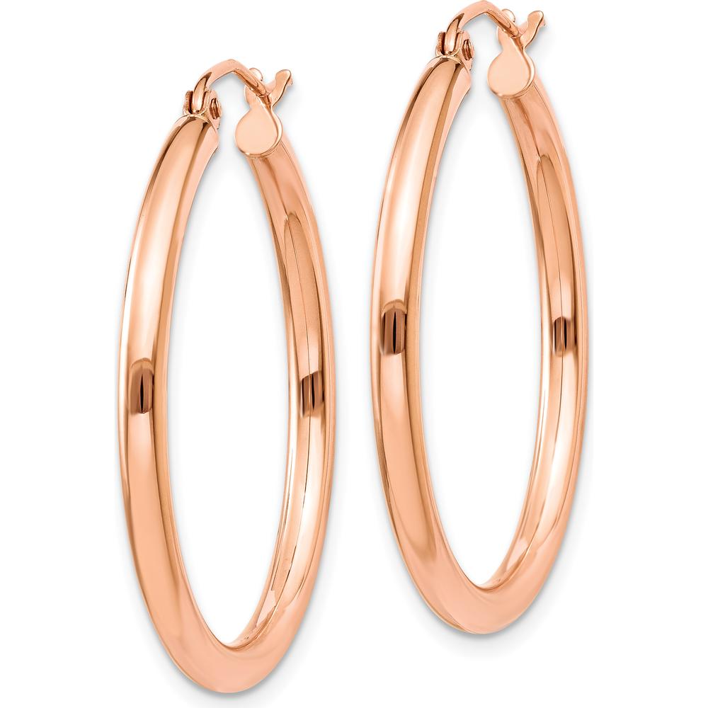 14K Rose Gold Polished 2.5mm Lightweight Tube Hoop Earrings - 30mm Length by 0