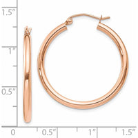 14K Rose Gold Polished 2.5mm Lightweight Tube Hoop Earrings - 30mm Length by 0