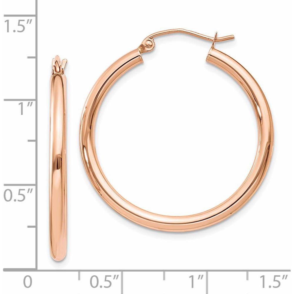 14K Rose Gold Polished 2.5mm Lightweight Tube Hoop Earrings - 30mm Length by 0
