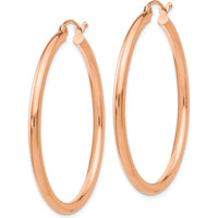 14K Rose Gold Polished 2.5mm Lightweight Tube Hoop Earrings - 40mm Length by 0