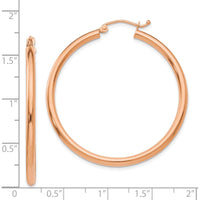 14K Rose Gold Polished 2.5mm Lightweight Tube Hoop Earrings - 40mm Length by 0
