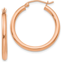 14K Rose Gold Polished 2.5mm Lightweight Tube Hoop Earrings - Elegant Design for Women by 0
