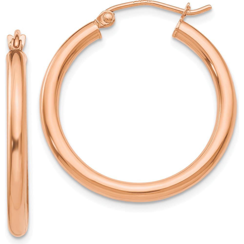 14K Rose Gold Polished 2.5mm Lightweight Tube Hoop Earrings - Elegant Design for Women by 0