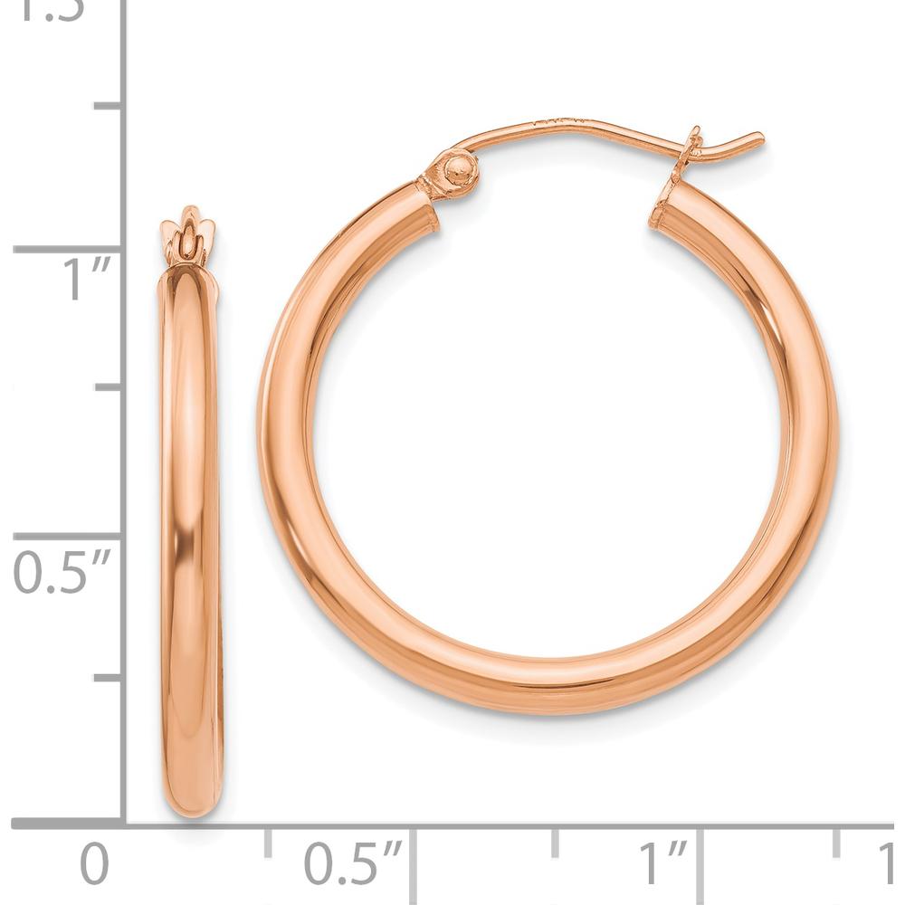 14K Rose Gold Polished 2.5mm Lightweight Tube Hoop Earrings - Elegant Design for Women by 0