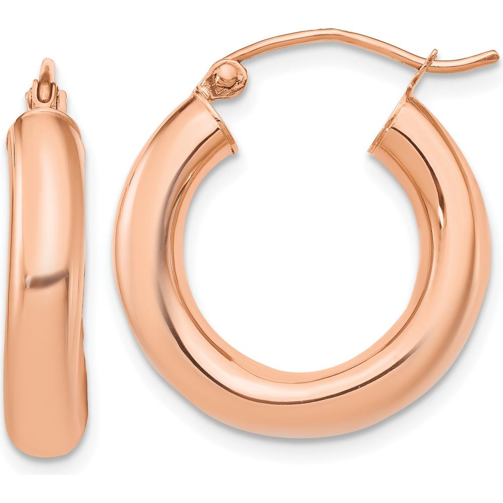 14K Rose Gold Polished 20mm Tube Hoop Earrings - 4mm Thickness by 0