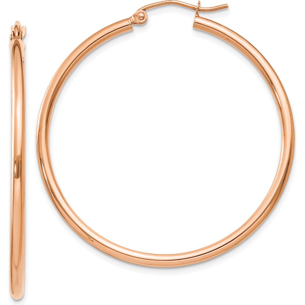 14K Rose Gold Polished 2mm Lightweight Tube Hoop Earrings - 40mm Length by 0