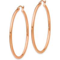 14K Rose Gold Polished 2mm Lightweight Tube Hoop Earrings - 40mm Length by 0