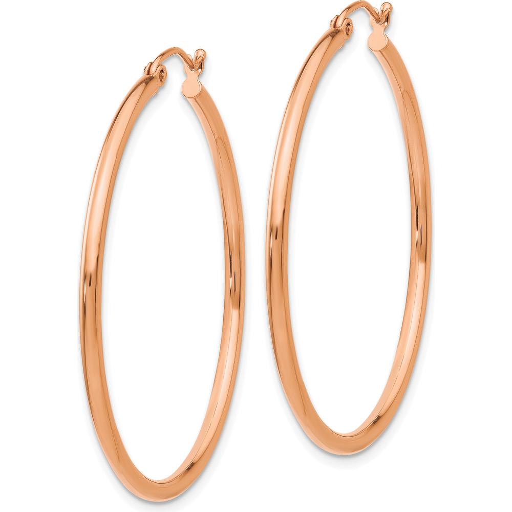 14K Rose Gold Polished 2mm Lightweight Tube Hoop Earrings - 40mm Length by 0