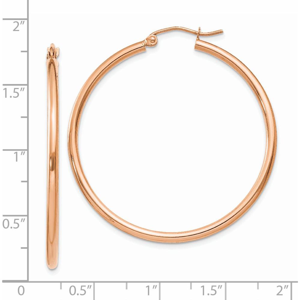 14K Rose Gold Polished 2mm Lightweight Tube Hoop Earrings - 40mm Length by 0