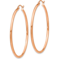 14K Rose Gold Polished 2mm Lightweight Tube Hoop Earrings - 45mm Length by 0
