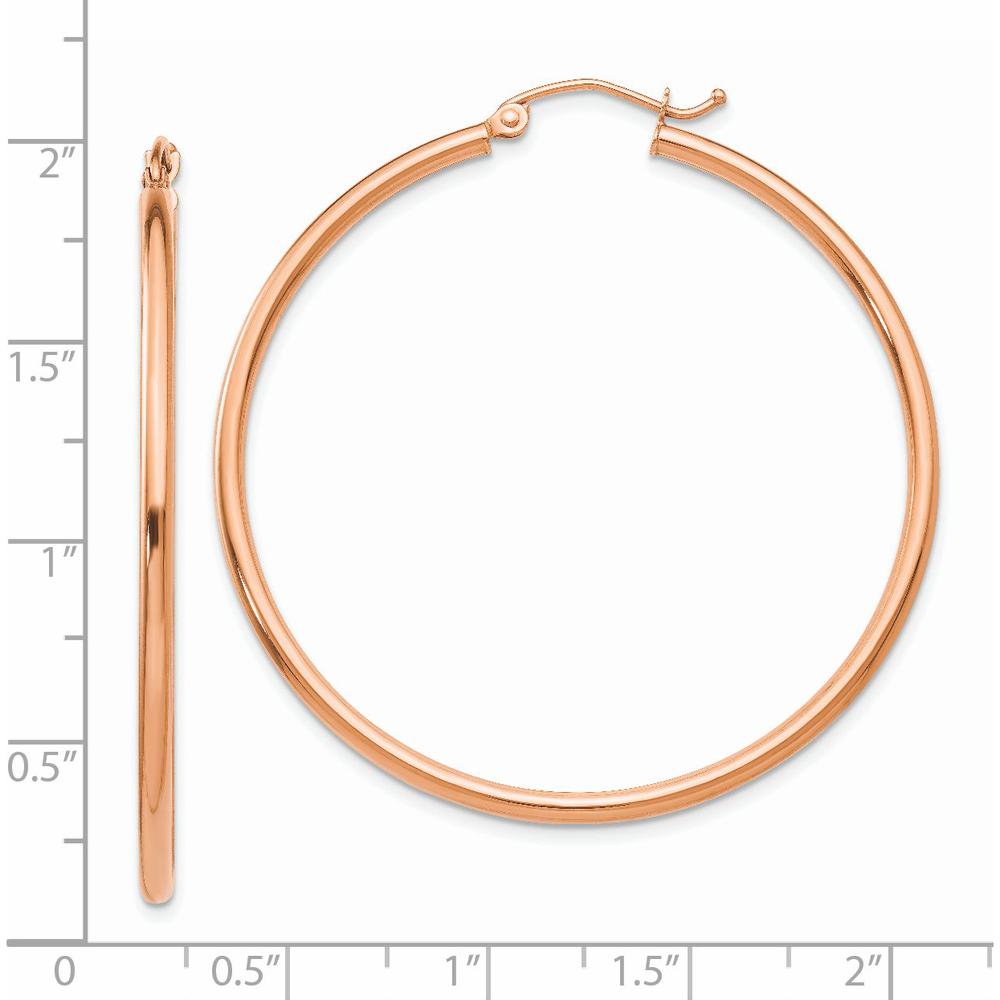 14K Rose Gold Polished 2mm Lightweight Tube Hoop Earrings - 45mm Length by 0