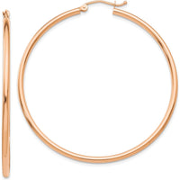 14K Rose Gold Polished 2mm Lightweight Tube Hoop Earrings - Elegant and Timeless Design by 0