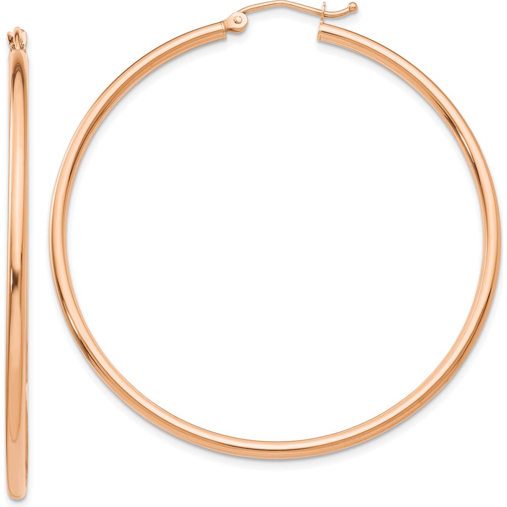 14K Rose Gold Polished 2mm Lightweight Tube Hoop Earrings - Elegant and Timeless Design by 0