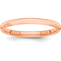 14K Rose Gold Polished 2mm Stackable Band - Domed Shape, Standard Fit, Women's Wedding Ring by 0